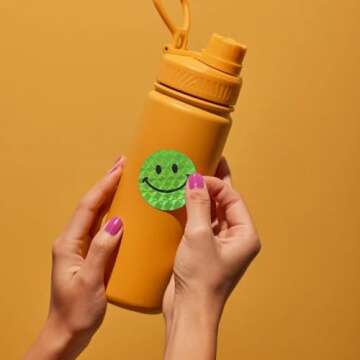 Fun Express Vibrant Paper Laser Smile Face Sticker Roll - 1.5" (100 Stickers) Perfect for Kids, Part...