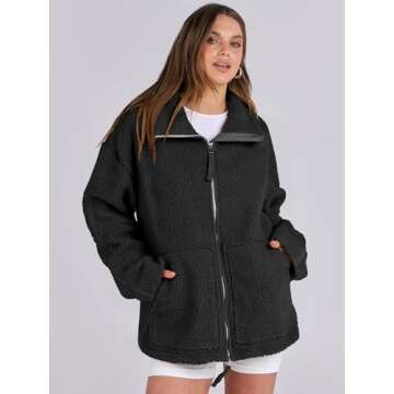 ANRABESS Womens Fleece Jacket Oversized Zip Up Sherpa Fuzzy Casual Coats Winter Fall Outerwear 2024 ...