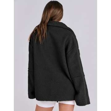 ANRABESS Womens Fleece Jacket Oversized Zip Up Sherpa Fuzzy Casual Coats Winter Fall Outerwear 2024 Clothes with Pockets Black Medium