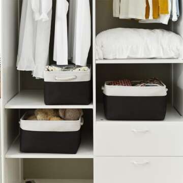 TheWarmHome Storage Basket for Organizing - Large 3 Pack 15.7x11.8x8.3 inch Collapsible Storage Bin for Shelves with Handles Laundry Cube Toy Closet Nursery (Whiet & Black)