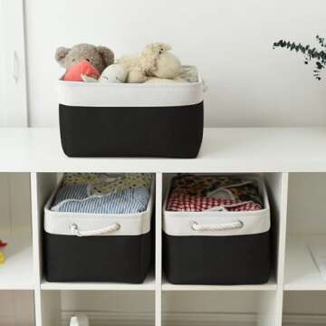 TheWarmHome Storage Basket for Organizing - Large 3 Pack 15.7x11.8x8.3 inch Collapsible Storage Bin for Shelves with Handles Laundry Cube Toy Closet Nursery (Whiet & Black)