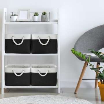 TheWarmHome Storage Basket for Organizing - Large 3 Pack 15.7x11.8x8.3 inch Collapsible Storage Bin for Shelves with Handles Laundry Cube Toy Closet Nursery (Whiet & Black)