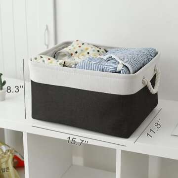 TheWarmHome Storage Basket for Organizing - Large 3 Pack 15.7x11.8x8.3 inch Collapsible Storage Bin for Shelves with Handles Laundry Cube Toy Closet Nursery (Whiet & Black)