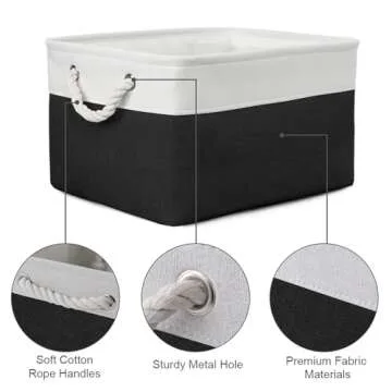 TheWarmHome Storage Basket for Organizing - Large 3 Pack 15.7x11.8x8.3 inch Collapsible Storage Bin for Shelves with Handles Laundry Cube Toy Closet Nursery (Whiet & Black)