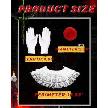 Jecery 5 Pcs Scary Clown Halloween Deluxe Adult Costume Gloves Collar Plush Buttons for Halloween Bi...