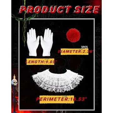 Jecery 5 Pcs Scary Clown Halloween Deluxe Adult Costume Gloves Collar Plush Buttons for Halloween Bi...