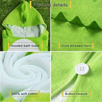 Kreomitxt Children Bath Towel Robe Kids Hooded Beach Swimming Poncho Dinosaur Pattern for Kids 0-8 Years
