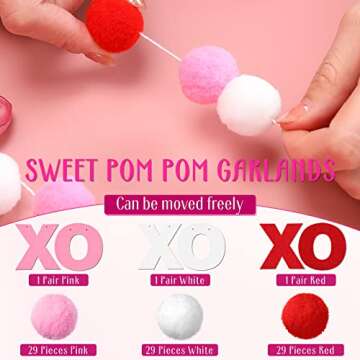 Breling 3 Pieces Valentine‘s Day Garland Felt Ball Garland, 10ft Pompom Garland Valentines Decorations Banner for Mantle Fireplace Room Valentine Hanging Decor(XOXO)