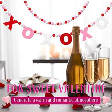 Breling 3 Pieces Valentine‘s Day Garland Felt Ball Garland, 10ft Pompom Garland Valentines Decorations Banner for Mantle Fireplace Room Valentine Hanging Decor(XOXO)