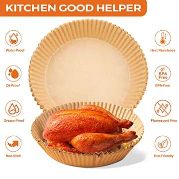 Air Fryer Paper Liners Disposable: 125PCS Non-Stick Air Fryer Parchment Paper, Food Grade Baking Lin...