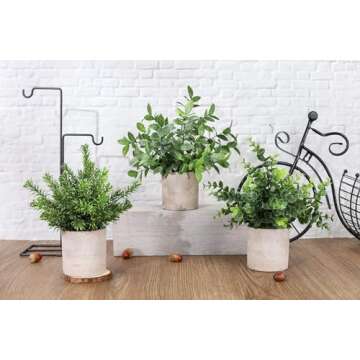 Der Rose 3 Pack Mini Potted Fake Plants Artificial Plastic Eucalyptus Plants for Home Office Desk Farmhouse Room Decor