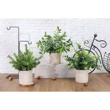 Der Rose 3 Pack Mini Potted Fake Plants Artificial Plastic Eucalyptus Plants for Home Office Desk Farmhouse Room Decor