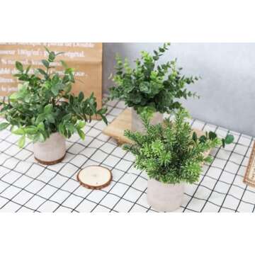 Der Rose 3 Pack Mini Potted Fake Plants Artificial Plastic Eucalyptus Plants for Home Office Desk Farmhouse Room Decor