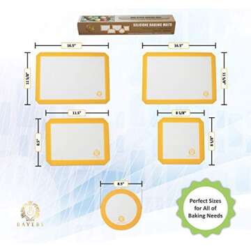 Silicone Baking Mat Set of 5-2 Half Sheets + 1 Quarter + 1 Round & 1 Square Silicone Mats for Baking - Nonstick Silicone Baking Sheet - Reusable Silicone Cookie Sheet & Silicone Baking Mats for Oven