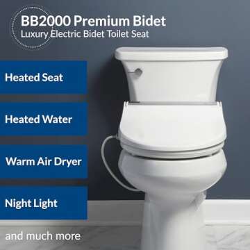 Bio Bidet BB2000 Bliss Electric Bidet Toilet Seat, Warm Water with Air Dryer, Heated Seat with Sensor and Slow Close Lid, Night Light, Remote Control, Elongated, White