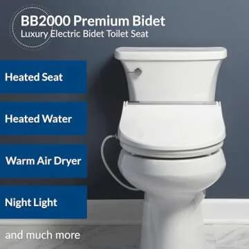 Bio Bidet BB2000 Bliss Electric Bidet Toilet Seat, Warm Water with Air Dryer, Heated Seat with Sensor and Slow Close Lid, Night Light, Remote Control, Elongated, White