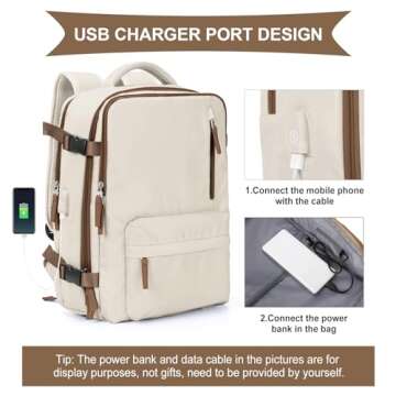 Travel Backpack Women, Carry On Backpack for Men, Hiking Laptop Backpack Waterproof Outdoor Sports Rucksack Casual Daypack, Beige Brown