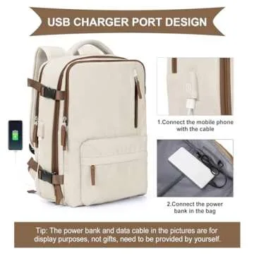 Travel Backpack Women, Carry On Backpack for Men, Hiking Laptop Backpack Waterproof Outdoor Sports Rucksack Casual Daypack, Beige Brown