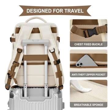 Travel Backpack Women, Carry On Backpack for Men, Hiking Laptop Backpack Waterproof Outdoor Sports Rucksack Casual Daypack, Beige Brown