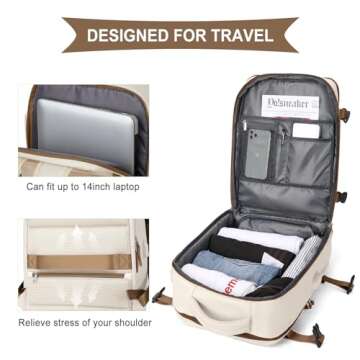 Travel Backpack Women, Carry On Backpack for Men, Hiking Laptop Backpack Waterproof Outdoor Sports Rucksack Casual Daypack, Beige Brown