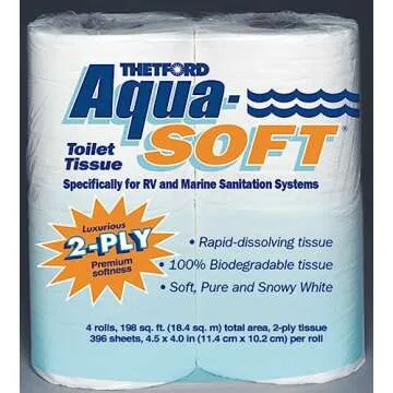Thetford Aqua-Soft Toilet Tissue - Toilet Paper for RV and marine - 2-ply - Thetford 03300 (Pack of ...