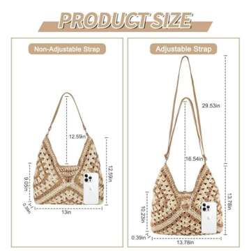 Straw Hobo Beach Bag for Women, Woven Tote Bag Summer Crochet Shoulder Bag Purse with PU Leather Str...