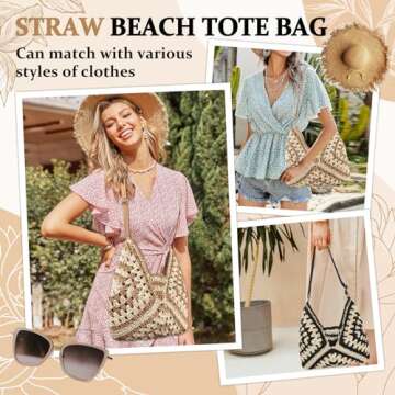 Straw Hobo Beach Bag for Women, Woven Tote Bag Summer Crochet Shoulder Bag Purse with PU Leather Strap,Vintage Foldable Handbag for Everyday Travel Vacation(Khaki)