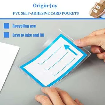 Origin-Joy 25 PCS Self-Adhesive Index Label Pockets, Clear Plastic Peel & Stick Card Holders with Top Open for Loading (3.5 x 2 inch)