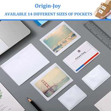 Origin-Joy 25 PCS Self-Adhesive Index Label Pockets, Clear Plastic Peel & Stick Card Holders with Top Open for Loading (3.5 x 2 inch)