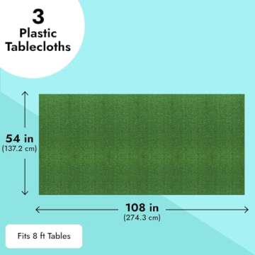 Sparkle and Bash 3 Pack Green Grass Plastic Tablecloths (54 x 108 in) for Golf Party or Hole in One Birthday Table Covers & Decorations - Plastic Tablecloth - Table Cover