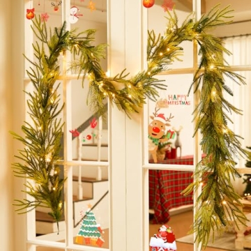 9FT Prelit Christmas Pine Garland with Lights