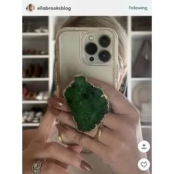 Grips by CRYSTALFY Green Druzy Quartz Raw with Openings Crystal Phone Grip Holder & Expanding Kickstand - Natural Gemstone Swappable Top Accessory for iPhone, iPad, Kindle & Mobile Devices