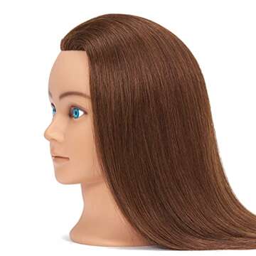 Training Head 20-22" 100% Human Hair Mannequin with Free Clamp for Cosmetology