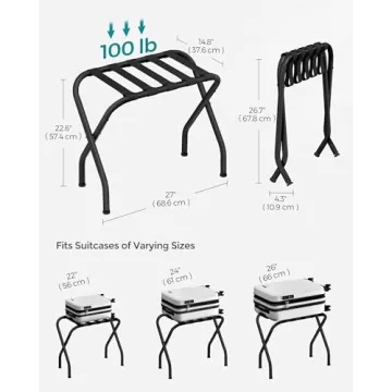 SONGMICS Foldable Luggage Rack for Guest Rooms - Black