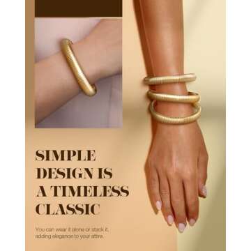 LYNYANIEE Gold Bangle Bracelets for Women 14K Gold Multilayer Bracelet Stack Set Stretch Wristband B...
