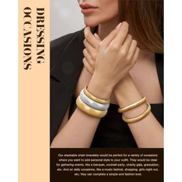 LYNYANIEE Gold Bangle Bracelets for Women 14K Gold Multilayer Bracelet Stack Set Stretch Wristband Bangles