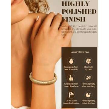 LYNYANIEE Gold Bangle Bracelets for Women 14K Gold Multilayer Bracelet Stack Set Stretch Wristband Bangles