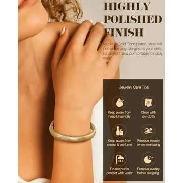 LYNYANIEE Gold Bangle Bracelets for Women 14K Gold Multilayer Bracelet Stack Set Stretch Wristband Bangles