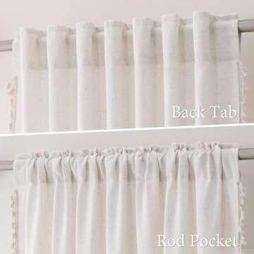 Natural Boho Linen Curtains 84 Inches Long 2 Panels Cream Beige Semi Sheer Curtains Tassel Rod Pocket Back Tab Top Light Filtering Neutral Farmhouse Curtain for Living Room Bedroom 38x84