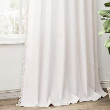Natural Boho Linen Curtains 84 Inches Long 2 Panels Cream Beige Semi Sheer Curtains Tassel Rod Pocket Back Tab Top Light Filtering Neutral Farmhouse Curtain for Living Room Bedroom 38x84