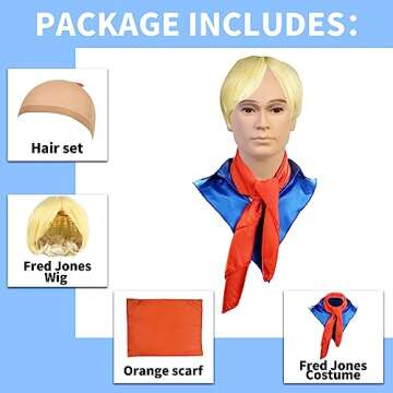 ZOKJFDK Fred Orange Square Neck Scarf & Wig for Cosplay