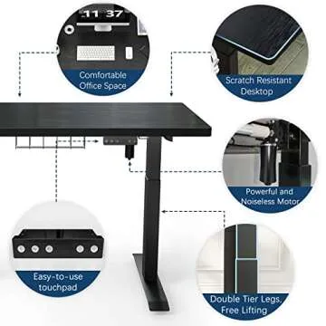 Molblly 40 x 24 Inches Standing Desk for Home Office,Electric Standing Desk with Black Frame & Black Top,Quick Assembly Ergonomic Stand up Desk