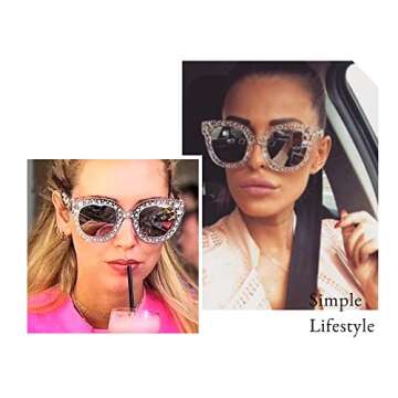 FEISEDY Women Vintage Rhinestone Sunglasses with UV400