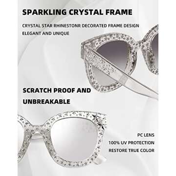 FEISEDY Women Vintage Rhinestone Sunglasses with UV400