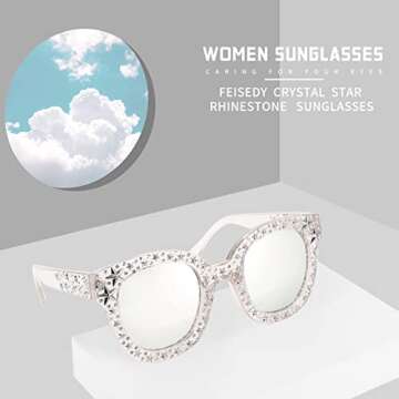 FEISEDY Women Vintage Rhinestone Sunglasses with UV400