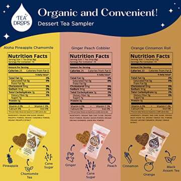 Tea Drops Organic Dessert Tea Sampler | Caffeine/Decaf Three Flavors Mix of Brand's Choice; Aloha Pi...