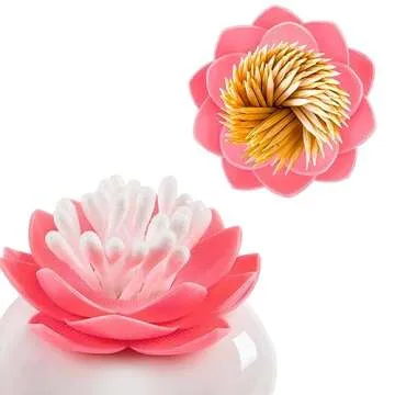 Bloss Lotus Cotton Swab Holder Q-tip Holder Cotton Bud Swabs Toothpick Organizer Dustproof Holder Home Decor - Pink