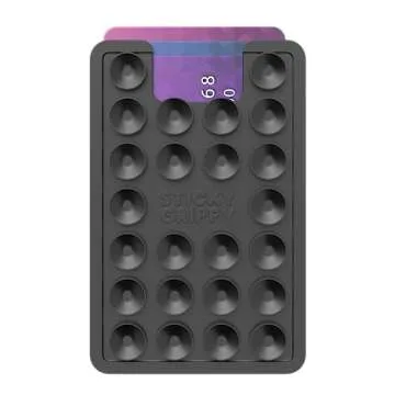 StickyGrippy Suction Phone Card Holder Mount, Phone Wallet, Silicon Adhesive Phone Accessory for iPhone and Android, Hands-Free Mirror Shower Phone Holder, TikTok Videos and Selfies (Black)