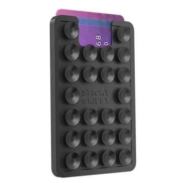 StickyGrippy Suction Phone Card Holder Mount, Phone Wallet, Silicon Adhesive Phone Accessory for iPhone and Android, Hands-Free Mirror Shower Phone Holder, TikTok Videos and Selfies (Black)