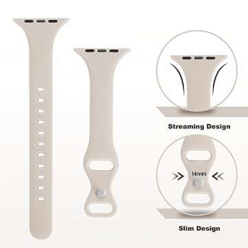 STG Sport Band Compatible with Apple Watch 38mm 40mm 41mm 42mm 44mm 45mm, Soft Silicone Slim Thin Narrow Replacement Strap Compatible for iWatch SE Series 7/6/5/4/3/2/1 (Starlight, 38mm/40mm/41mm)